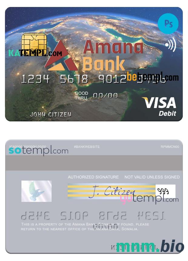 Somalia Amana Bank visa debet credit szablon karty in PSD format